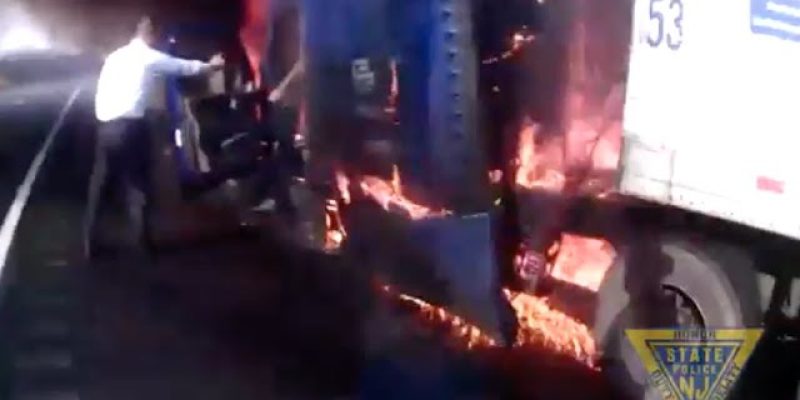 N.J. State Troopers pull man from fiery truck seconds before it explodes